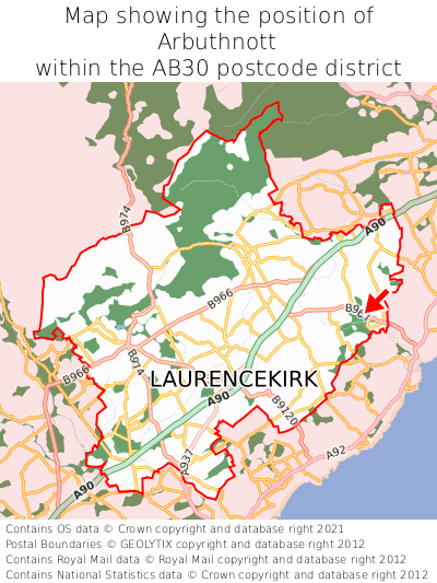 Map showing location of Arbuthnott within AB30