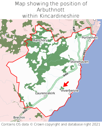 Map showing location of Arbuthnott within Kincardineshire