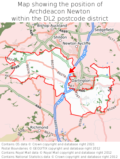 Map showing location of Archdeacon Newton within DL2