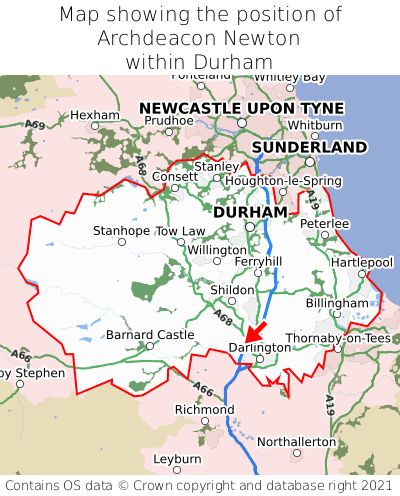 Map showing location of Archdeacon Newton within Durham