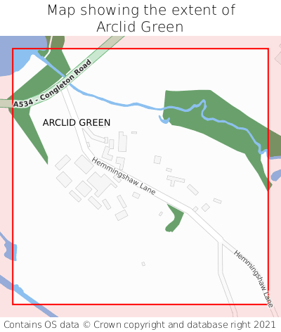 Map showing extent of Arclid Green as bounding box
