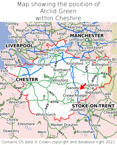 Map showing location of Arclid Green within Cheshire