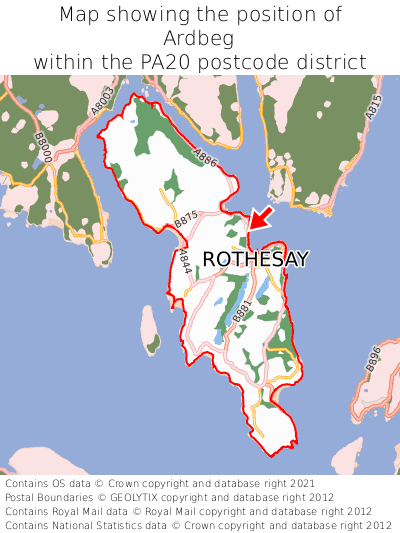 Map showing location of Ardbeg within PA20