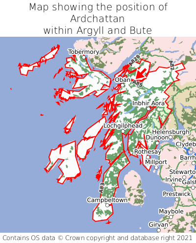 Map showing location of Ardchattan within Argyll and Bute