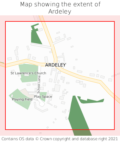 Map showing extent of Ardeley as bounding box