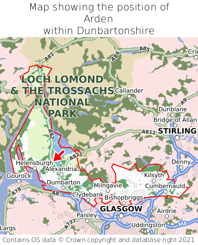 Map showing location of Arden within Dunbartonshire