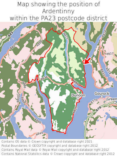 Map showing location of Ardentinny within PA23