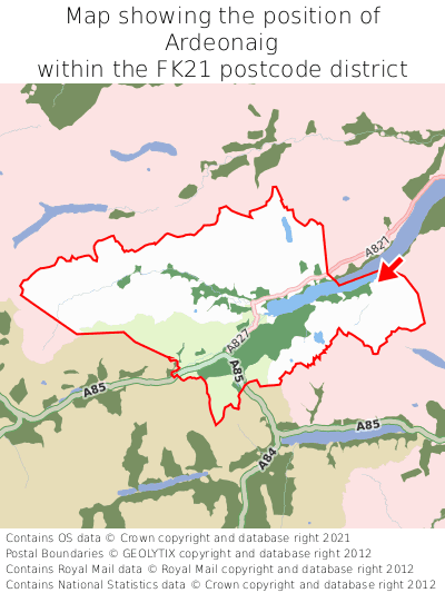 Map showing location of Ardeonaig within FK21