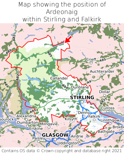 Map showing location of Ardeonaig within Stirling and Falkirk