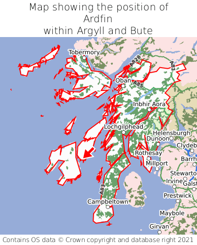 Map showing location of Ardfin within Argyll and Bute