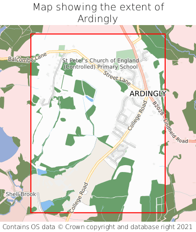 Map showing extent of Ardingly as bounding box