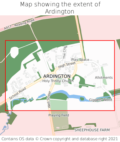 Map showing extent of Ardington as bounding box