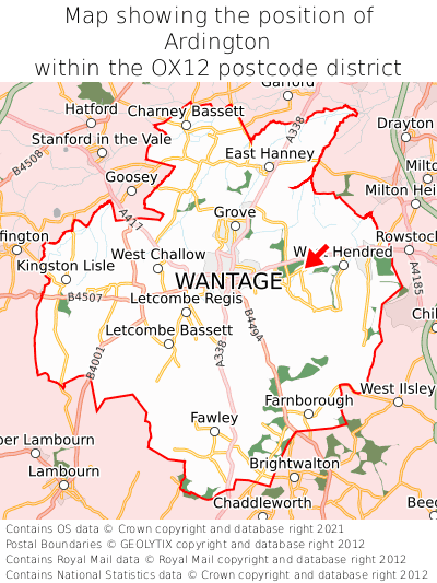 Map showing location of Ardington within OX12