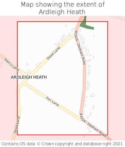 Map showing extent of Ardleigh Heath as bounding box