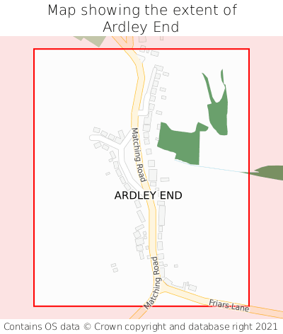 Map showing extent of Ardley End as bounding box