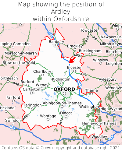 Map showing location of Ardley within Oxfordshire
