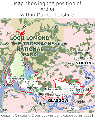 Map showing location of Ardlui within Dunbartonshire