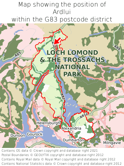 Map showing location of Ardlui within G83