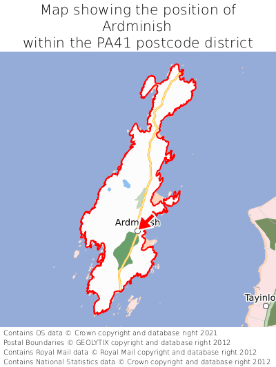 Map showing location of Ardminish within PA41