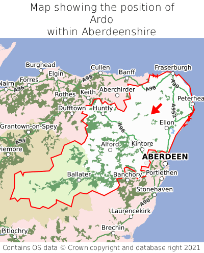 Map showing location of Ardo within Aberdeenshire