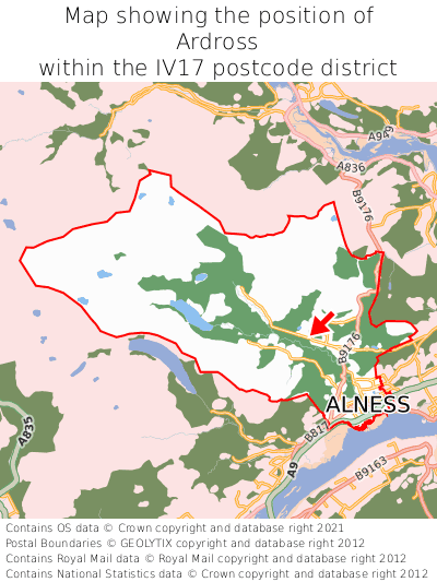 Map showing location of Ardross within IV17
