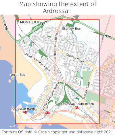 Map showing extent of Ardrossan as bounding box