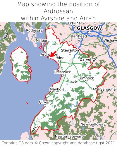 Map showing location of Ardrossan within Ayrshire and Arran