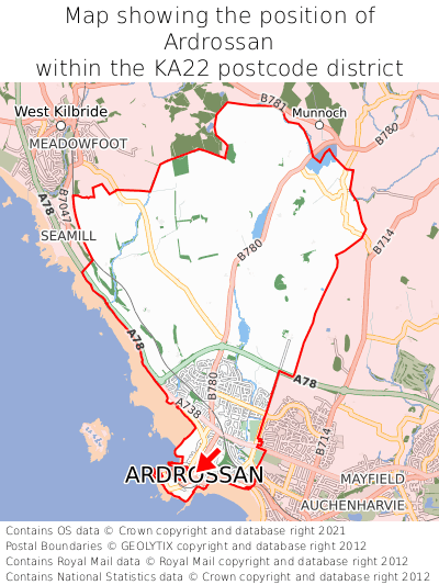 Map showing location of Ardrossan within KA22