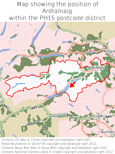 Map showing location of Ardtalnaig within PH15