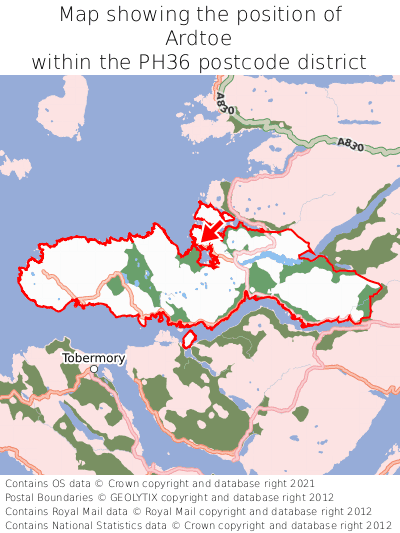 Map showing location of Ardtoe within PH36