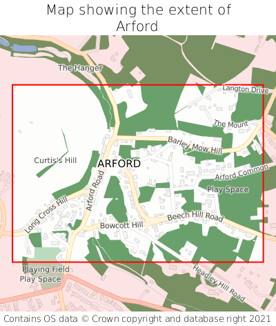 Map showing extent of Arford as bounding box