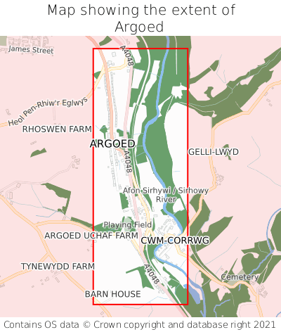 Map showing extent of Argoed as bounding box