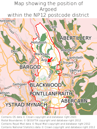 Map showing location of Argoed within NP12