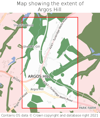 Map showing extent of Argos Hill as bounding box
