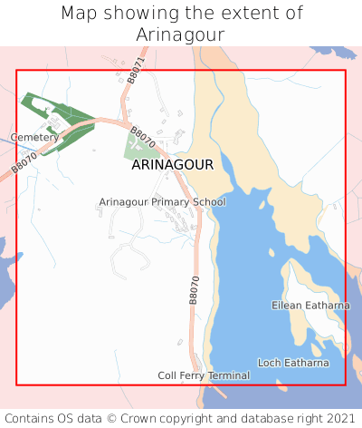 Map showing extent of Arinagour as bounding box