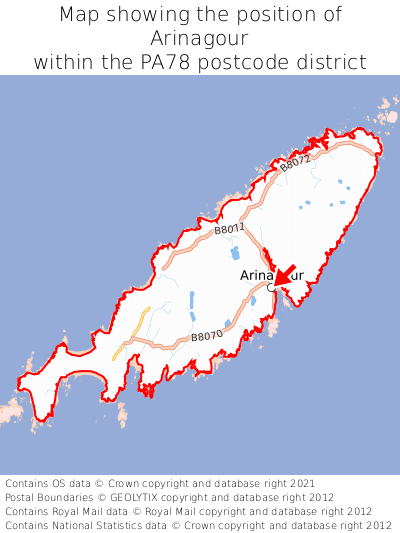 Map showing location of Arinagour within PA78