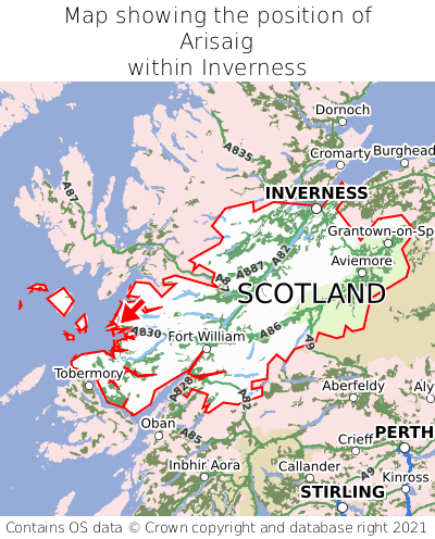 Map showing location of Arisaig within Inverness