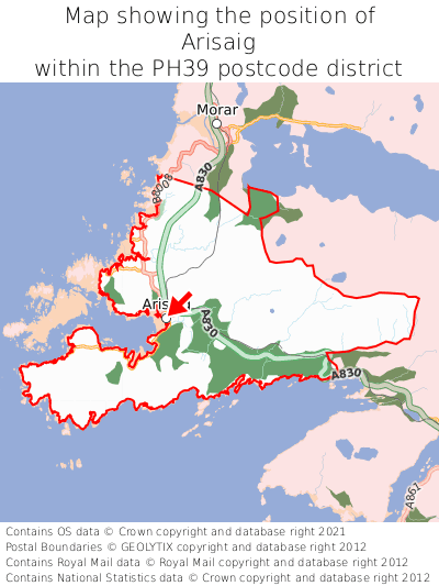 Map showing location of Arisaig within PH39