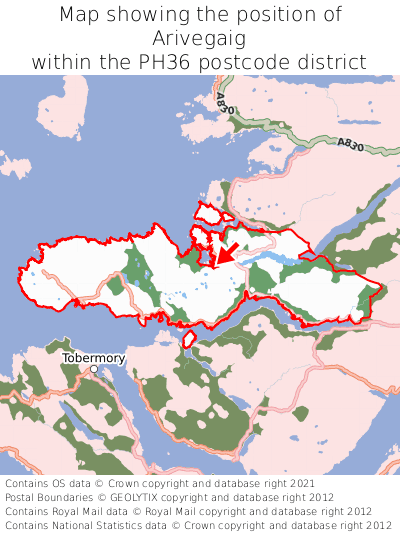 Map showing location of Arivegaig within PH36