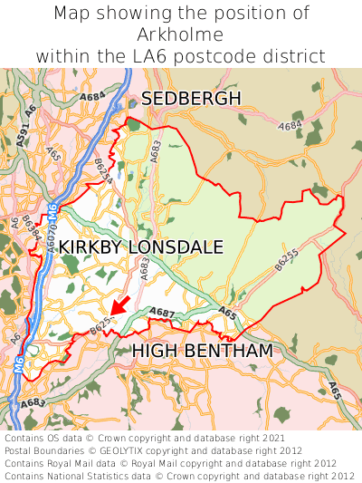 Map showing location of Arkholme within LA6