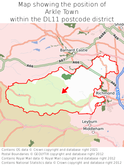 Map showing location of Arkle Town within DL11