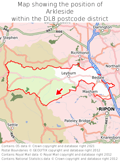 Map showing location of Arkleside within DL8