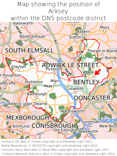 Map showing location of Arksey within DN5