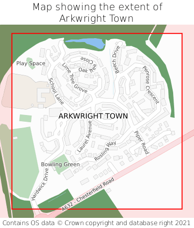 Map showing extent of Arkwright Town as bounding box
