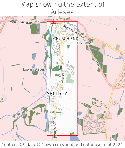 Map showing extent of Arlesey as bounding box