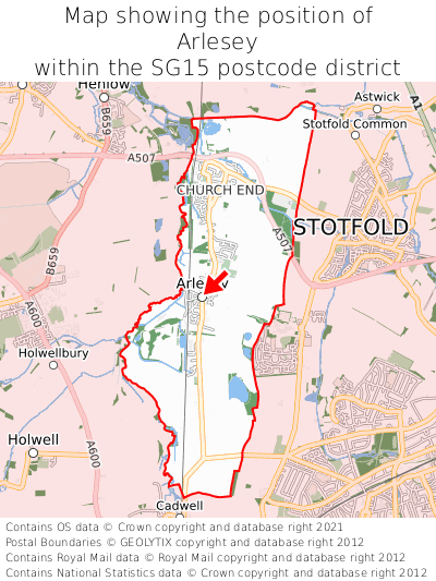Map showing location of Arlesey within SG15