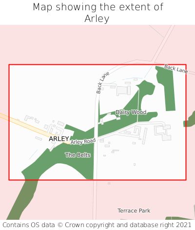 Map showing extent of Arley as bounding box