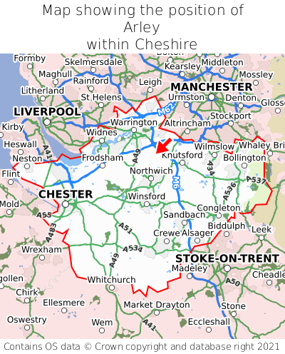 Map showing location of Arley within Cheshire