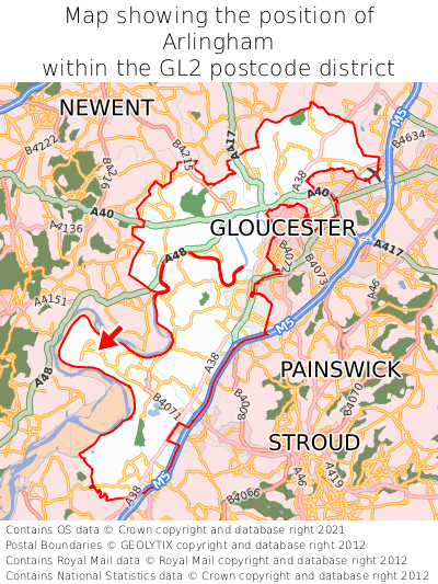 Map showing location of Arlingham within GL2