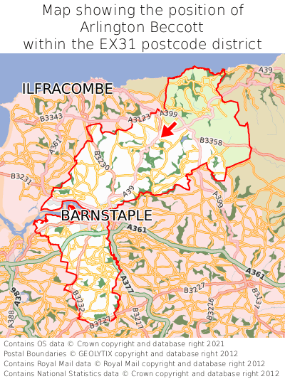Map showing location of Arlington Beccott within EX31